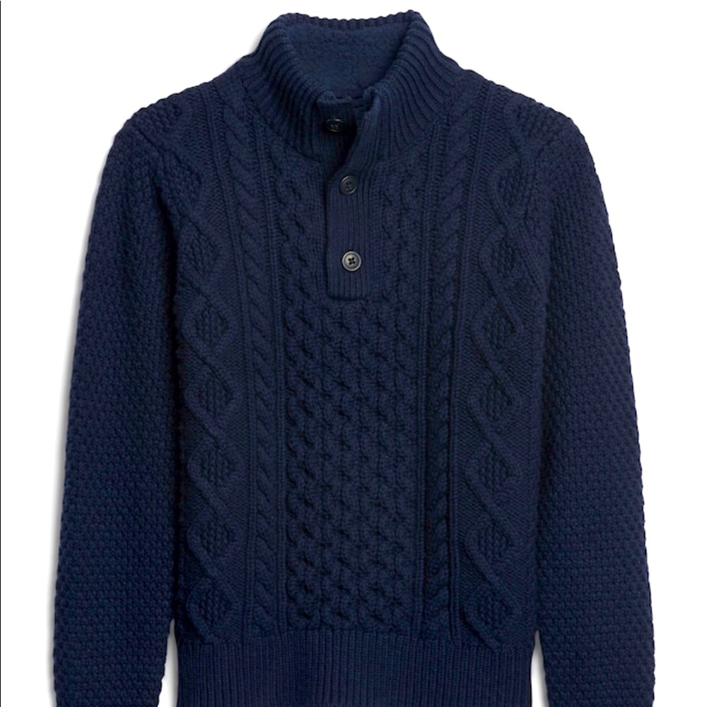 Kids thick cable knit mock neck sweater - navy blue